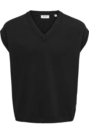 Only & Sons Onslusim Life Rlx 12 V-Neck Vest Knit Tops Knitwear Knitted Vests Black