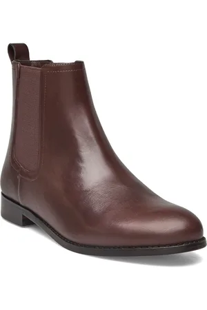 Ralph Lauren Brylee Burnished Leather Bootie Shoes Boots Ankle Boots Ankle Boots Flat Heel Brown
