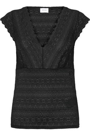VILA Vichikka V-Neck Cap Sleeve Top/2N Tops T-shirts & Tops Short-sleeved Black