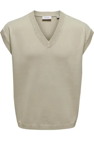 Only & Sons Onslusim Life Rlx 12 V-Neck Vest Knit Tops Knitwear Knitted Vests Beige