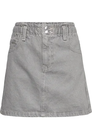 MANGO Paperbag Denim Skirt Dresses & Skirts Skirts Denim Skirts Grey