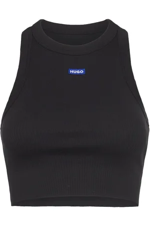 Hugo Blue Baby Tank_B Tops Crop Tops Sleeveless Crop Tops Black