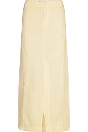 MANGO Linen Skirt With Slit Skirts Knee-length & Midi Skirts Yellow