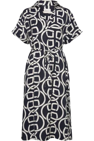 GANT Rel Monogram Print Ss Caftan Polvipituinen Mekko Navy