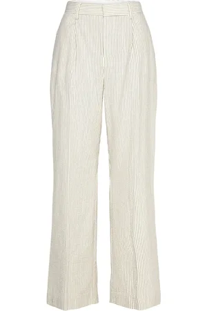 MANGO Straight Striped Trousers Bottoms Trousers Straight Leg Cream