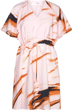 SELECTED Slfattia Ss Aop V-Neck Short Dress B Lyhyt Mekko Pink