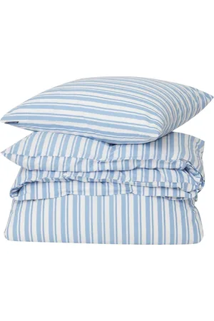 Lexington White/Blue Striped Cotton Poplin Bed Set Home Textiles Bedtextiles Bed Sets Blue