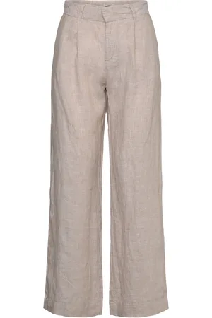 Gina Tricot Linen Trousers Bottoms Trousers Wide Leg Beige