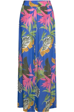 Desigual Tropical Party Bottoms Trousers Wide Leg Blue