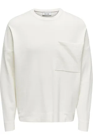 Only & Sons Onslamai Ovz 12 Ls Pocket Crew Knit Tops Knitwear Round Necks White