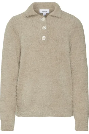 VERO MODA Vmbess Ls Short Polo Neck Pullover Girl Tops T-shirts Polo Shirts Long-sleeved Polo Shirts Beige