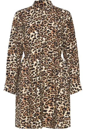 SELECTED Slfsalli Ls Aop Short Dress B Lyhyt Mekko Brown