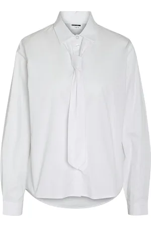 Noisy May Nmfreja L/S Tie Shirt Wvn Fwd Tops Shirts Long-sleeved White