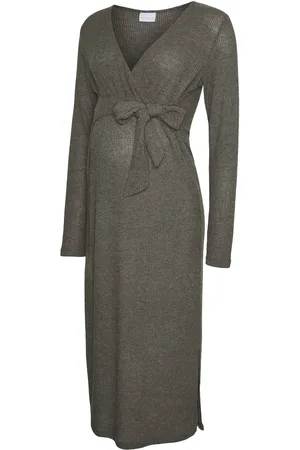 Mama;licious Mlannette Tess Ls Jrs Midi Dress 2F Polvipituinen Mekko Brown