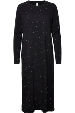 Lindex Ls Nightdress Aop Jersey Yöpaita Black