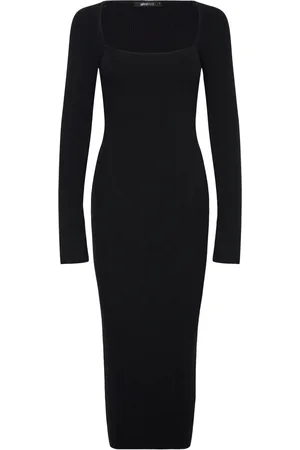 Gina Tricot Knitted Midi Dress Polvipituinen Mekko Black