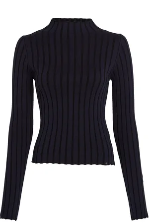 Calvin Klein Plated High Neck Slim Sweater Tops Knitwear Jumpers Black