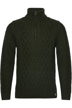 Superdry Jacob Cable Knit Half Zip Tops Knitwear Half Zip Jumpers Green
