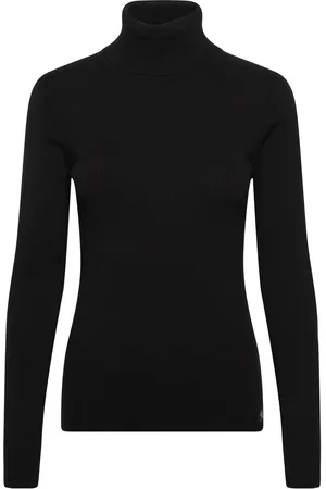 Calvin Klein Woven Label Roll Neck Sweater Tops Knitwear Turtleneck Black