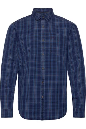 Original Penguin Ls Cttn Indigo Plaid Tops Shirts Casual Blue