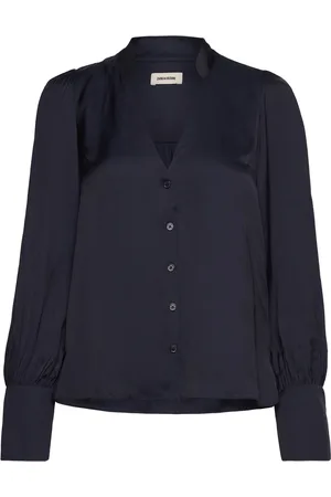 Zadig & Voltaire Tinous Satin Tops Blouses Long-sleeved Navy