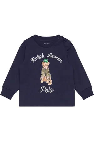 Ralph Lauren Dog-Print Cotton Long-Sleeve Tee Tops Knitwear Pullovers Navy