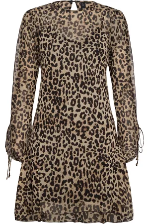 MANGO Short Leopard-Print Dress Lyhyt Mekko Brown