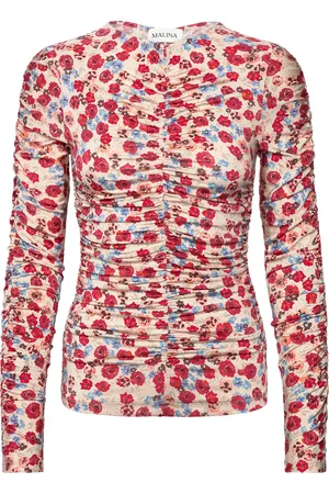 By Malina Lydia Long Sleeve Draped Jersey Top Tops T-shirts & Tops Long-sleeved Red