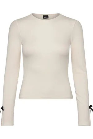 Gina Tricot Bow Rib Top Tops T-shirts & Tops Long-sleeved Cream
