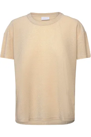 Coster Copenhagen T-Shirt With Shimmer Tops T-shirts & Tops Short-sleeved Beige