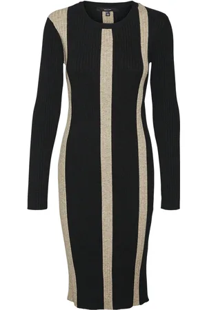 VERO MODA Vmgold New Rib Long Ls O-Neck Dress Polvipituinen Mekko Black