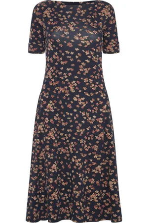 Ralph Lauren Floral Stretch Cotton Midi Dress Polvipituinen Mekko Navy
