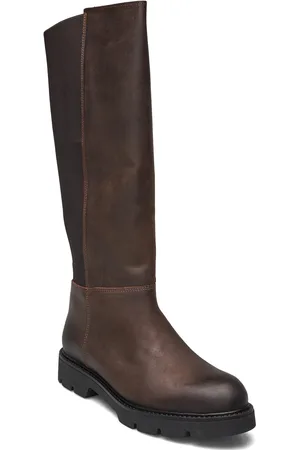 Bianco Biaothilia Knee High Elastic Boot Leather Korkeavartiset Saapikkaat Brown