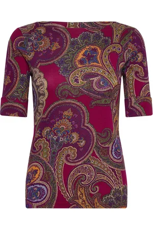 Ralph Lauren Paisley Cotton Boatneck Tee Tops T-shirts & Tops Short-sleeved Burgundy