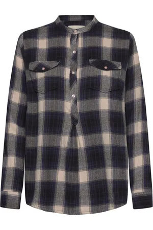 Moshi Moshi Mind Super Shirt Check Tops Shirts Long-sleeved Blue