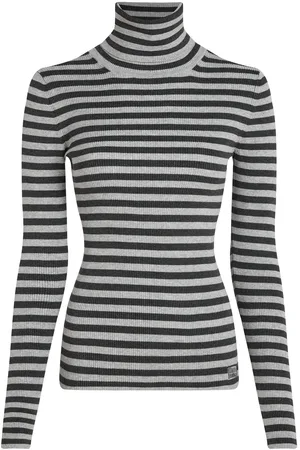 Calvin Klein Woven Label Roll Neck Sweater Tops Knitwear Turtleneck Grey