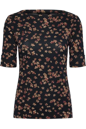 Ralph Lauren Floral Cotton Boatneck Tee Tops T-shirts & Tops Short-sleeved Black