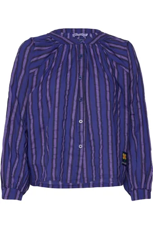 Bobo Choses Multi Striped Collarless Puff Sleeve Blouse Tops Blouses Long-sleeved Blue