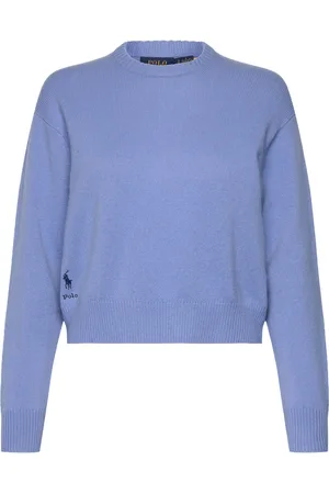 Ralph Lauren Wool-Blend Cropped Crewneck Sweater Tops Knitwear Jumpers Blue