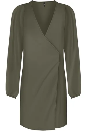 ONLY Onlalma Life Vis L/S Gina Dress Solid Lyhyt Mekko Green