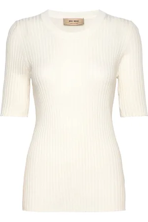 Mos Mosh Mmrelena Rib Ss Crew Neck Knit Tops T-shirts & Tops Short-sleeved Cream