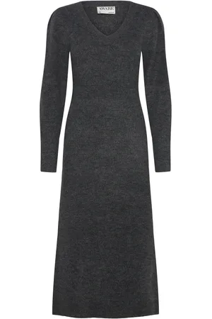 VERO MODA Vmangalina Ls V-Neck 7/8 Knit Dress Vma Maksimekko Juhlamekko Grey