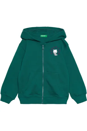 Benetton Jacket W/Hood L/S Tops Sweat-shirts & Hoodies Hoodies Green