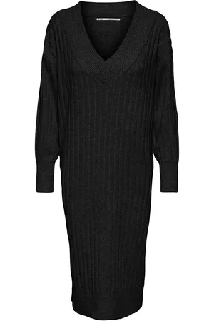 ONLY Olmnew Tessa L/S Midi V Dress Knt Polvipituinen Mekko Black