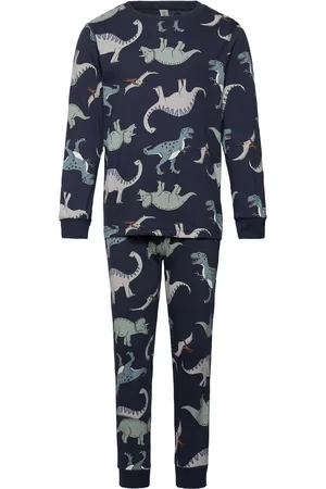 Lindex Pyjama Vehicle Dino Pyjamasetti Pyjama Blue