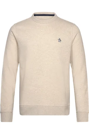 Original Penguin L/S Sticker Pete Fle Tops Knitwear Round Necks Cream