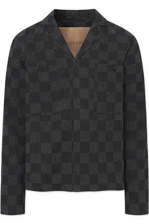 Rue de Tokyo Cosimo Japanese Sashiko Check Tops Overshirts Black