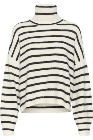 Gestuz Alphagz Rollneck Striped Noos Tops Knitwear Turtleneck White