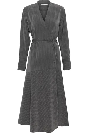 Gestuz Joellegz Mel. Pinstripe Wrap Dress Polvipituinen Mekko Grey