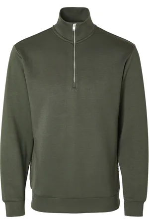 SELECTED Slhemanuel Soft Zip High Neck Sweat Noos Tops Sweat-shirts & Hoodies Sweat-shirts Khaki Green